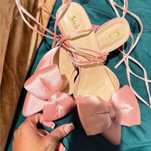 SHEIN Pink Satin Bow Heels